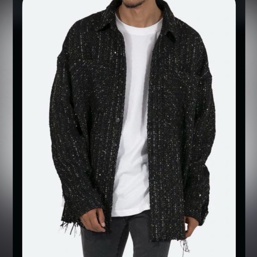 MNML Men’s Black Oversized Tweed Knit Jacket Top with Metallic Fleck Sz S